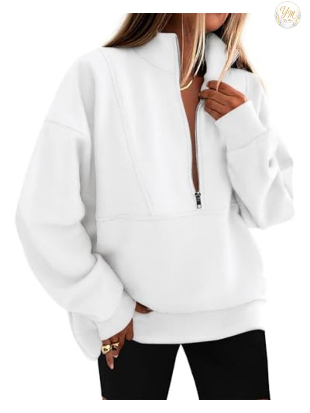 Half Zip Sweatshirt Mock Neck Oversized Pullover Women